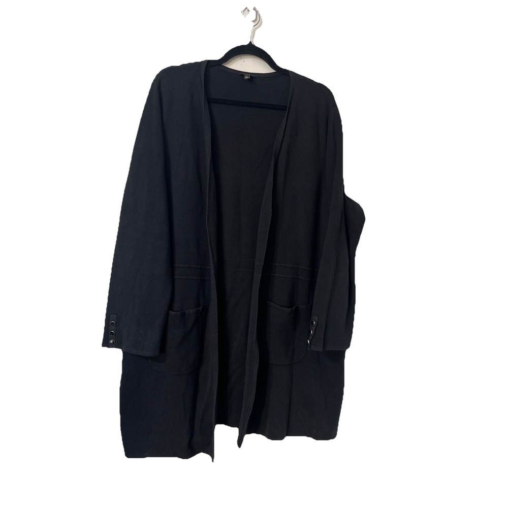 Talbots Plus Knit 2X Cardigan Sweater Open Front Black Cotton Modal With Pockets